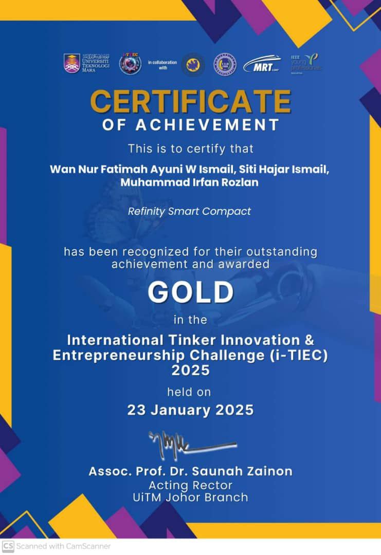i-TIEC Gold Award Certificate